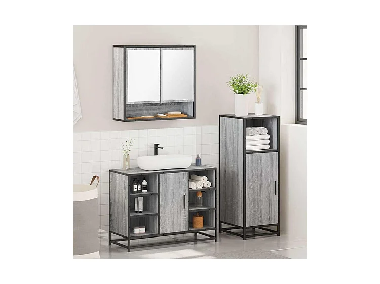 Ensemble de meubles de salle de bain 3 pcs Sonoma gris