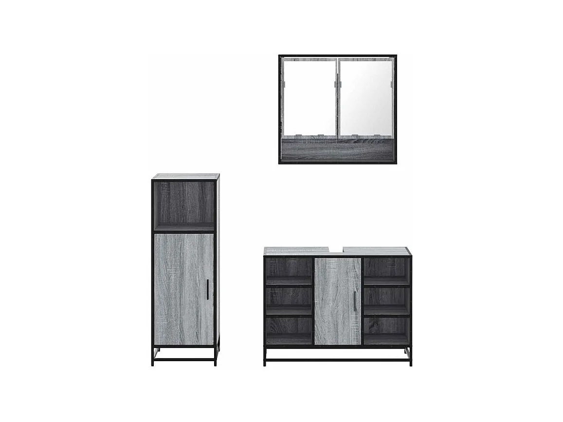 Ensemble de meubles de salle de bain 3 pcs Sonoma gris