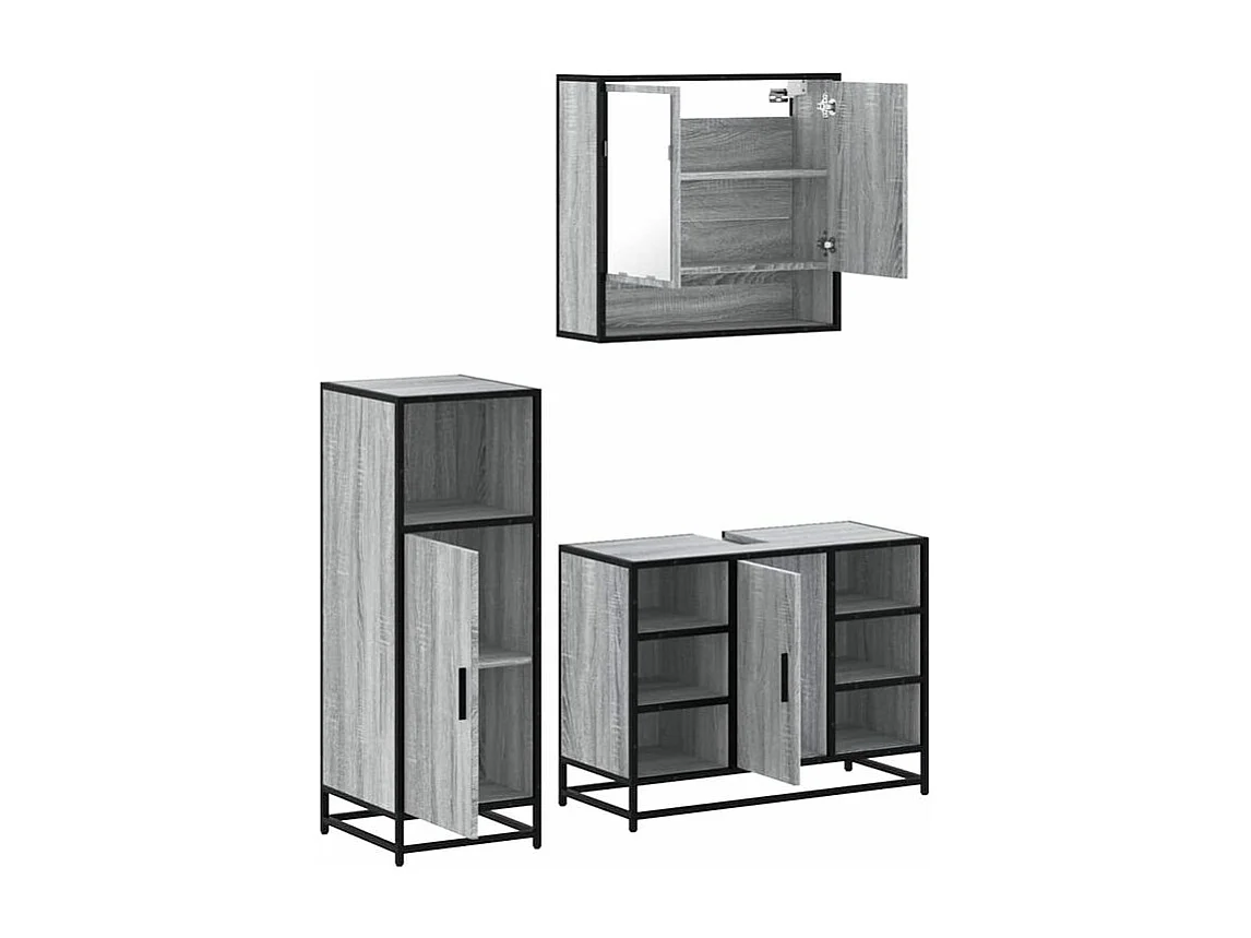 Ensemble de meubles de salle de bain 3 pcs Sonoma gris