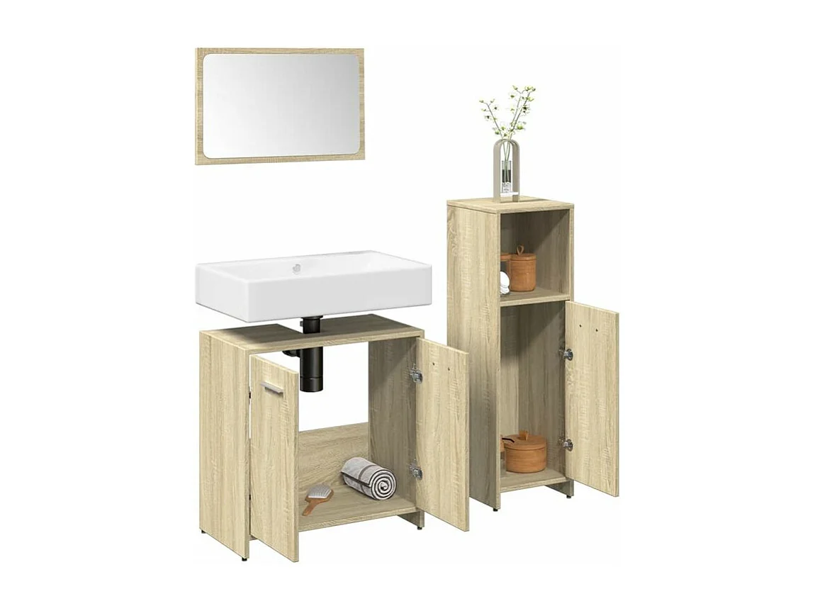 Ensemble de meubles de salle de bain 3 pcs chêne sonoma