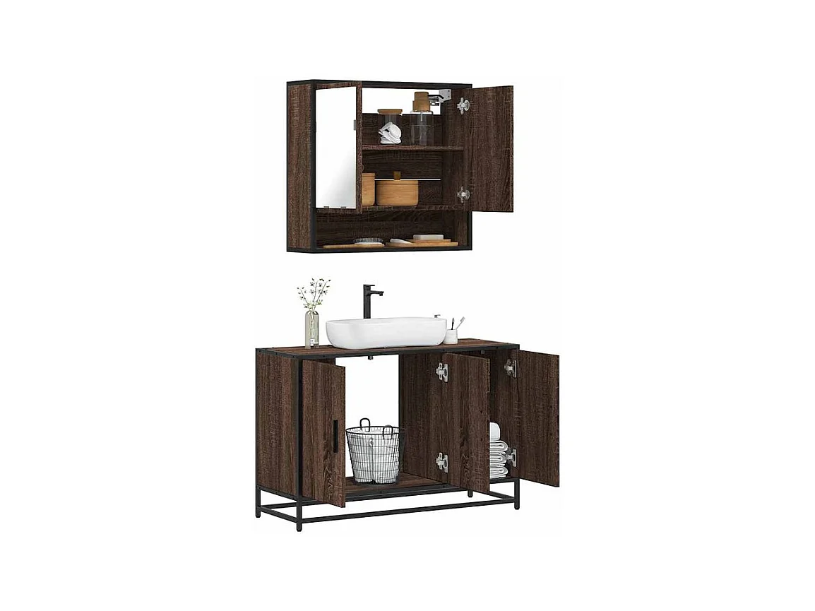 Ensemble de meubles de salle de bain 2 pcs Chêne marron