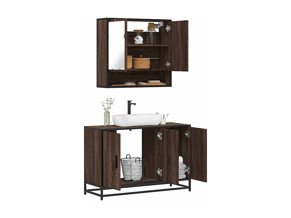 Ensemble de meubles de salle de bain 2 pcs Chêne marron