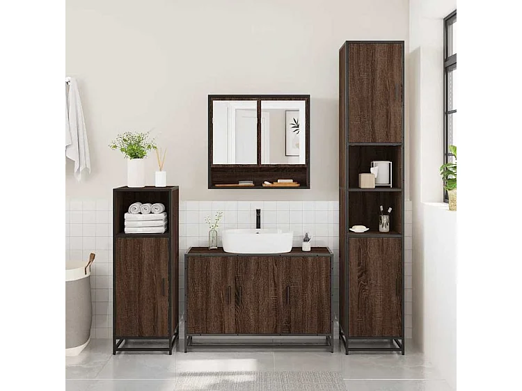 Ensemble de meubles de salle de bain 2 pcs Chêne marron