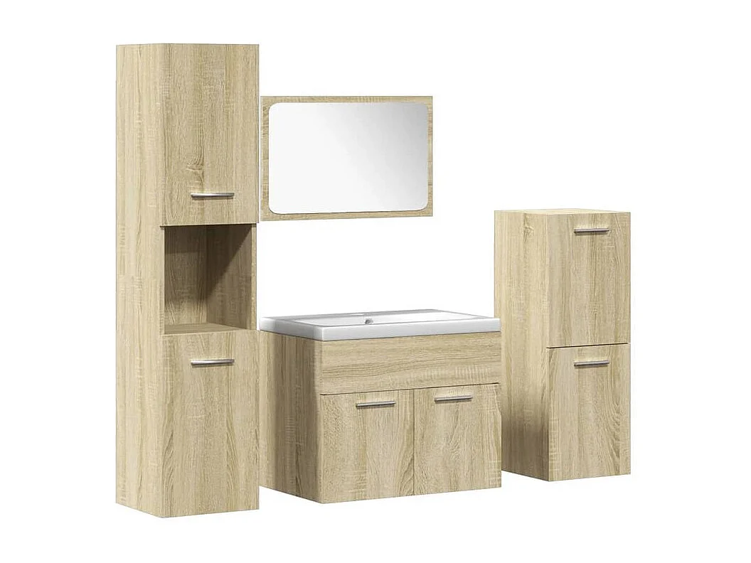 Ensemble de meubles de salle de bain 5 pcs chêne sonoma