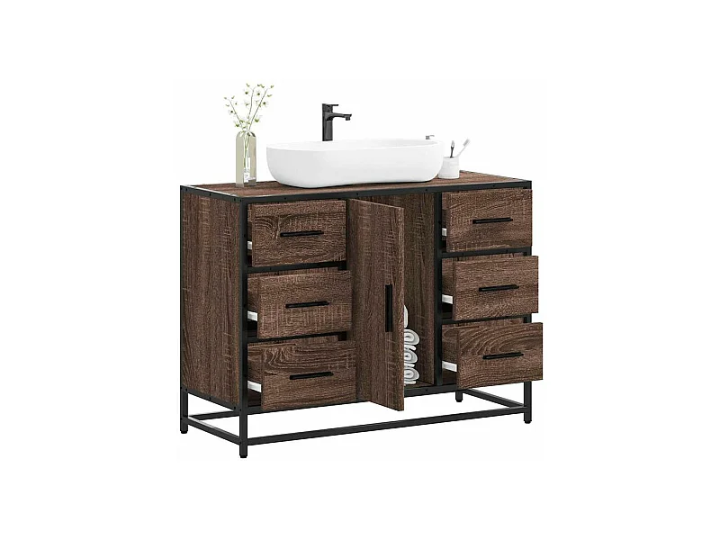 Armoire lavabo de salle de bain chêne marron bois d'ingénierie