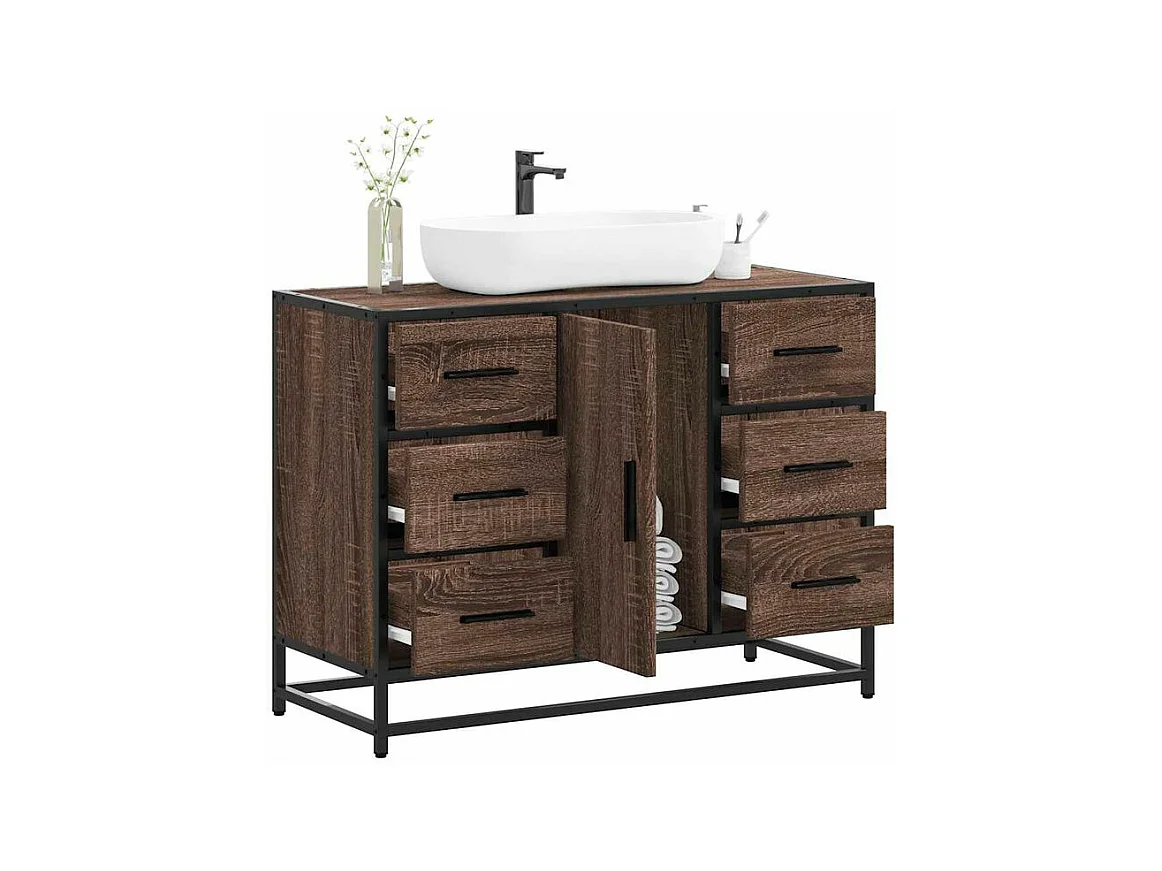 Armoire lavabo de salle de bain chêne marron bois d'ingénierie