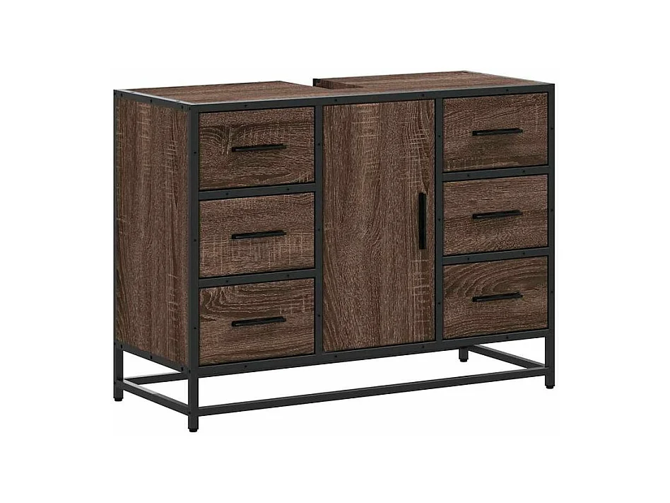 Armoire lavabo de salle de bain chêne marron bois d'ingénierie