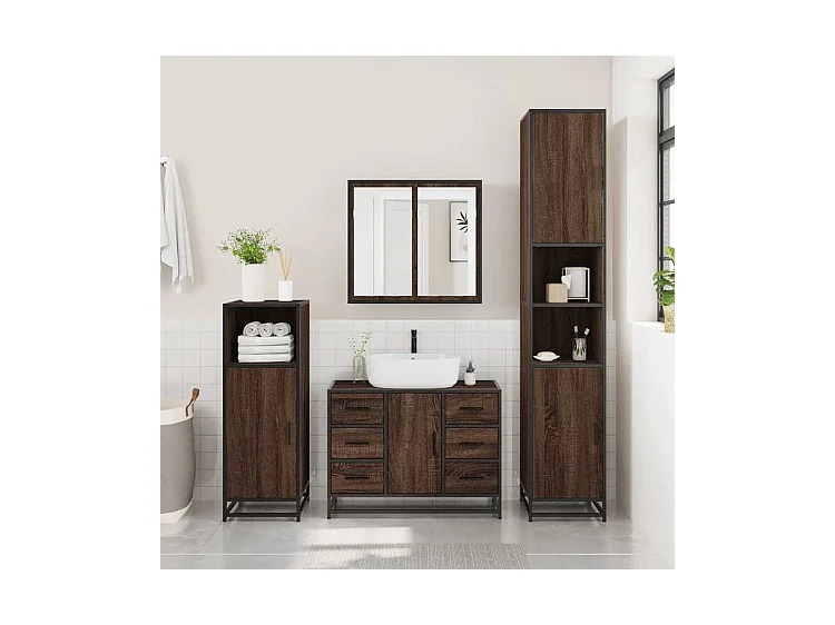 Armoire lavabo de salle de bain chêne marron bois d'ingénierie