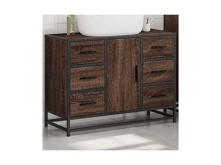 Armoire lavabo de salle de bain chêne marron bois d'ingénierie