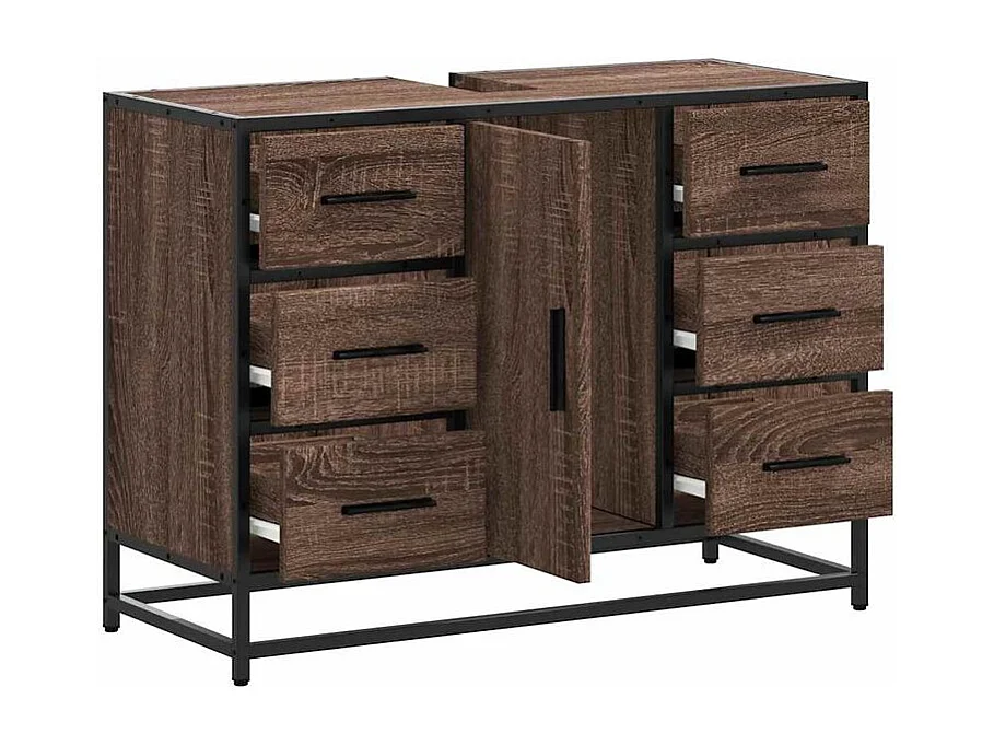 Armoire lavabo de salle de bain chêne marron bois d'ingénierie