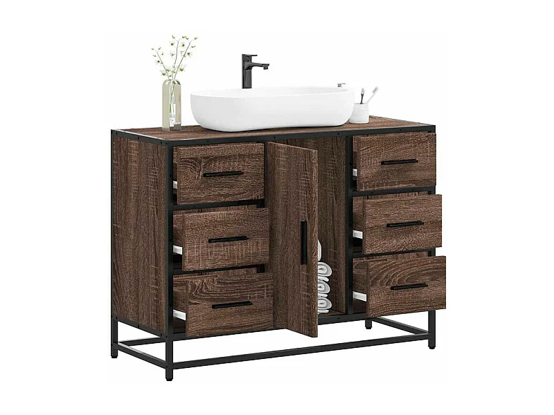 Armoire lavabo de salle de bain chêne marron bois d'ingénierie