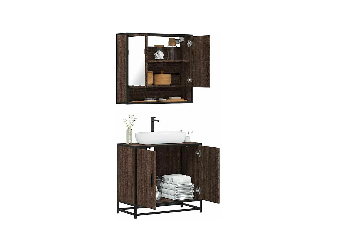 Ensemble de meubles de salle de bain 2 pcs Chêne marron