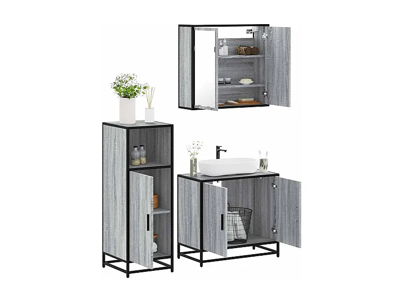 Ensemble de meubles de salle de bain 3 pcs Sonoma gris