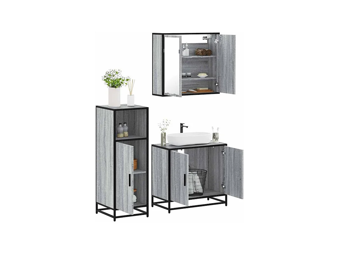 Ensemble de meubles de salle de bain 3 pcs Sonoma gris