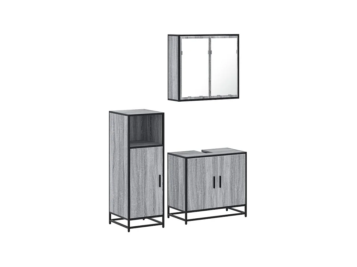 Ensemble de meubles de salle de bain 3 pcs Sonoma gris