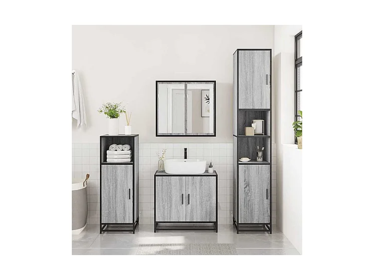 Ensemble de meubles de salle de bain 3 pcs Sonoma gris