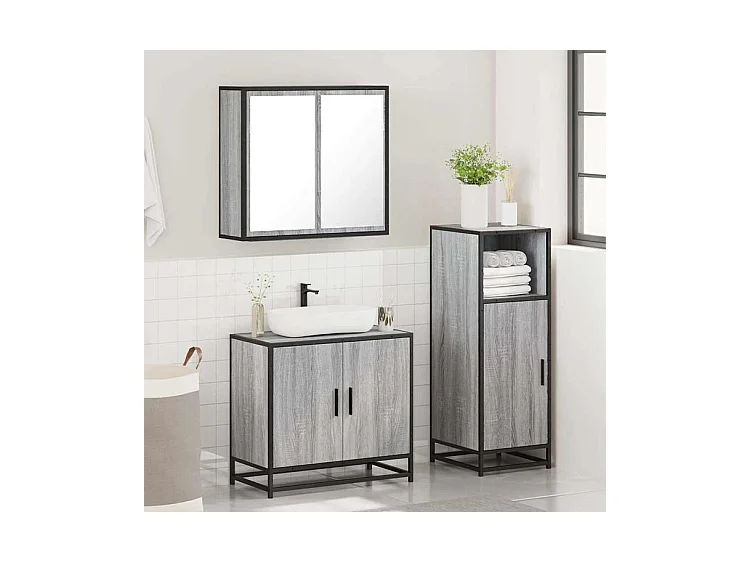 Ensemble de meubles de salle de bain 3 pcs Sonoma gris