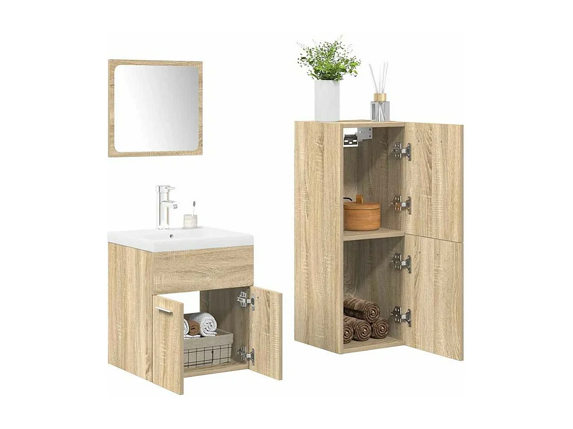 Ensemble de meubles de salle de bain 4 pcs chêne sonoma