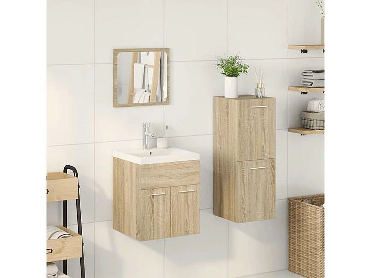 Ensemble de meubles de salle de bain 4 pcs chêne sonoma