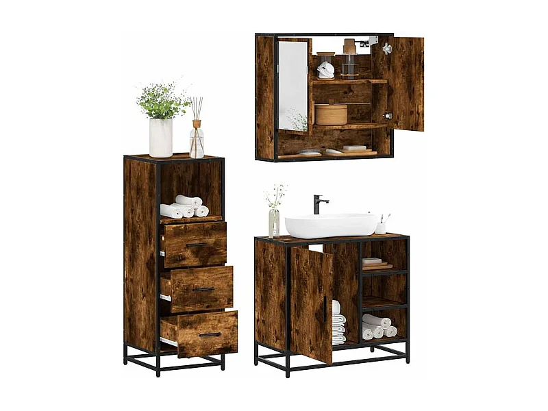 Ensemble de meubles de salle de bain 3 pcs Chêne fumé