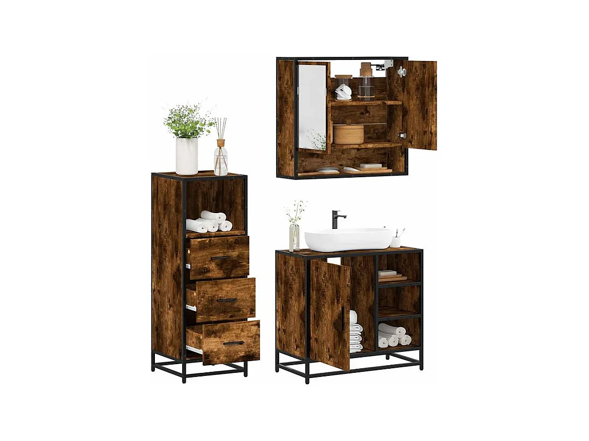 Ensemble de meubles de salle de bain 3 pcs Chêne fumé