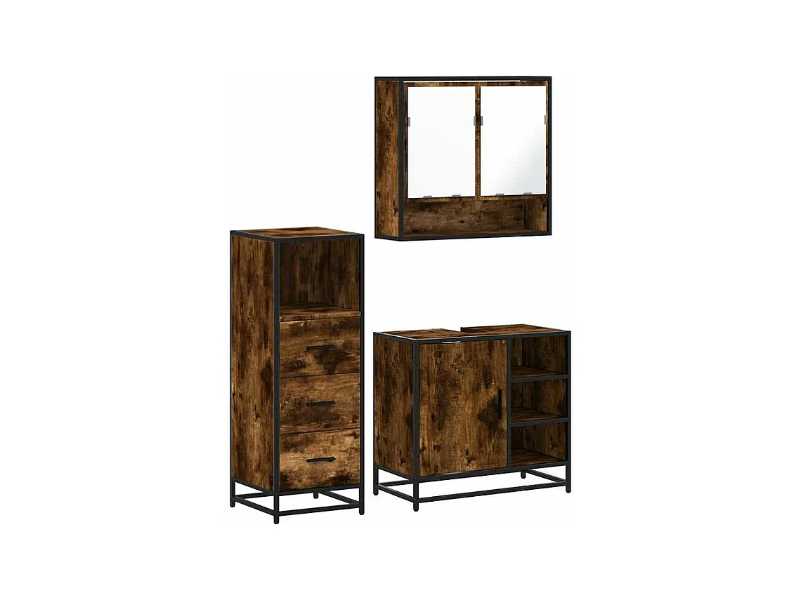 Ensemble de meubles de salle de bain 3 pcs Chêne fumé