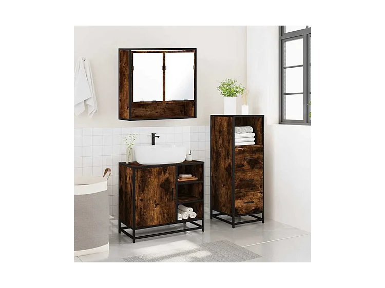 Ensemble de meubles de salle de bain 3 pcs Chêne fumé