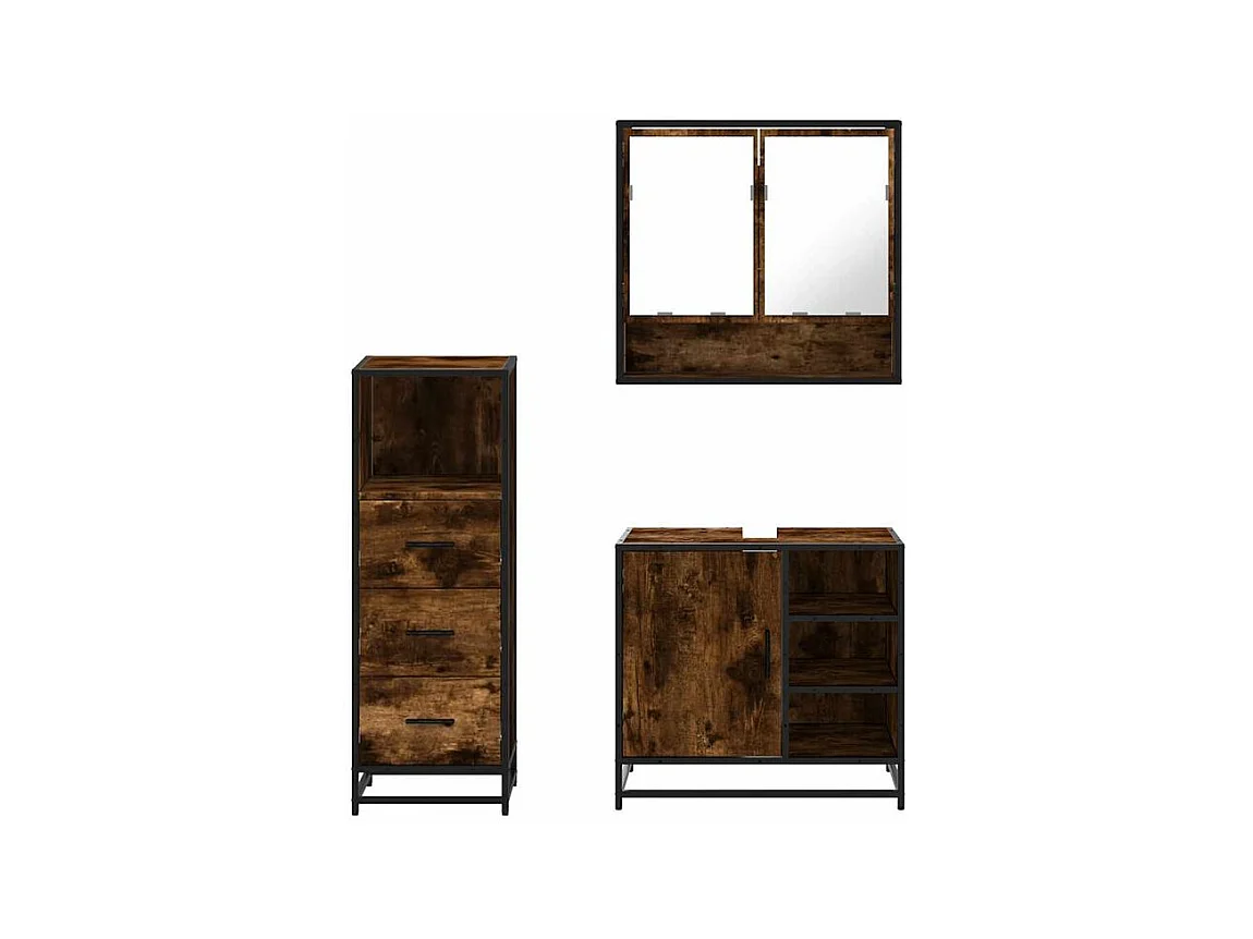 Ensemble de meubles de salle de bain 3 pcs Chêne fumé