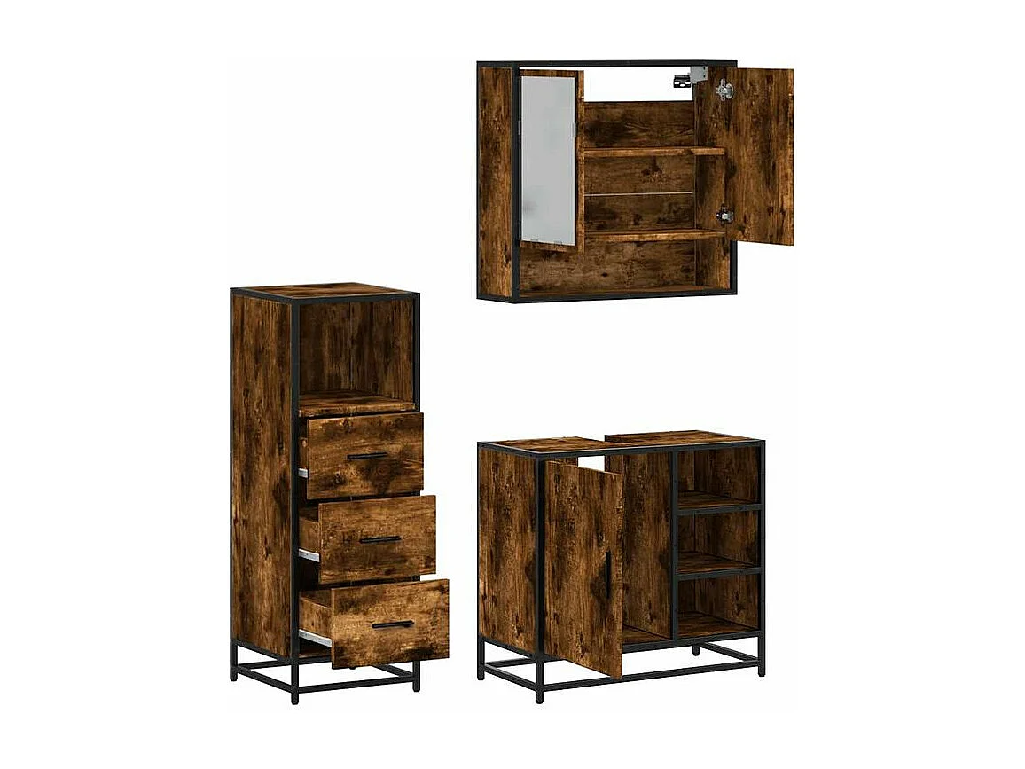 Ensemble de meubles de salle de bain 3 pcs Chêne fumé