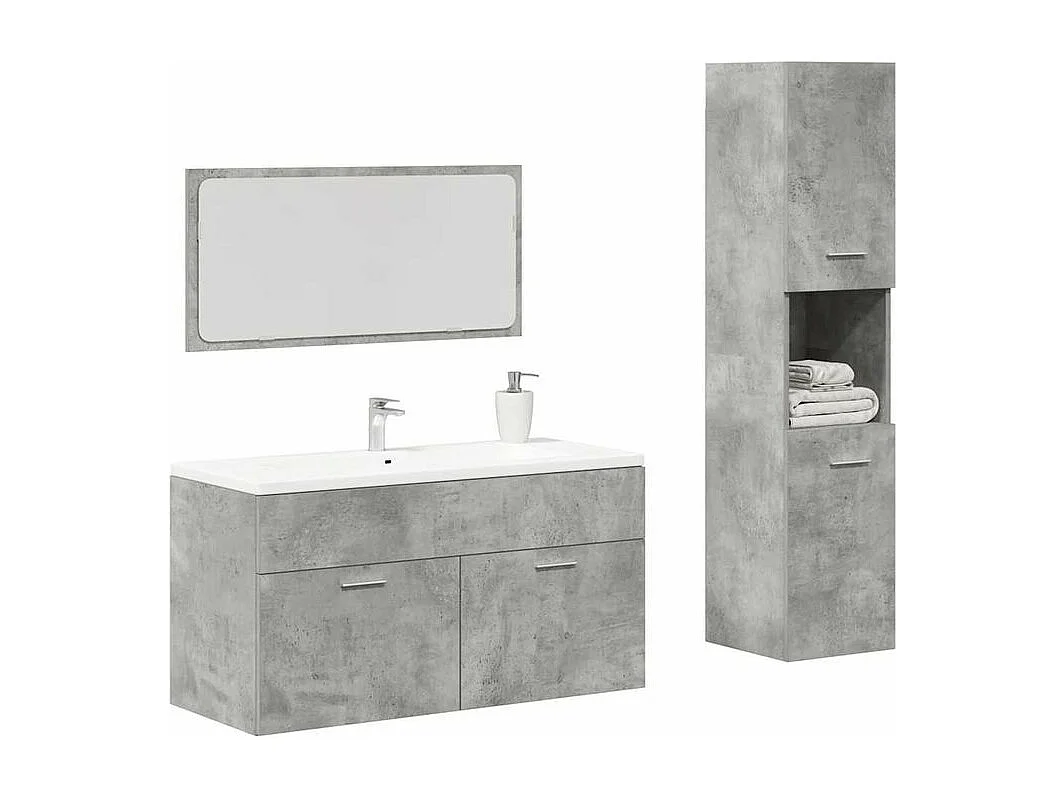 Ensemble de meubles de salle de bain 3 pcs gris béton