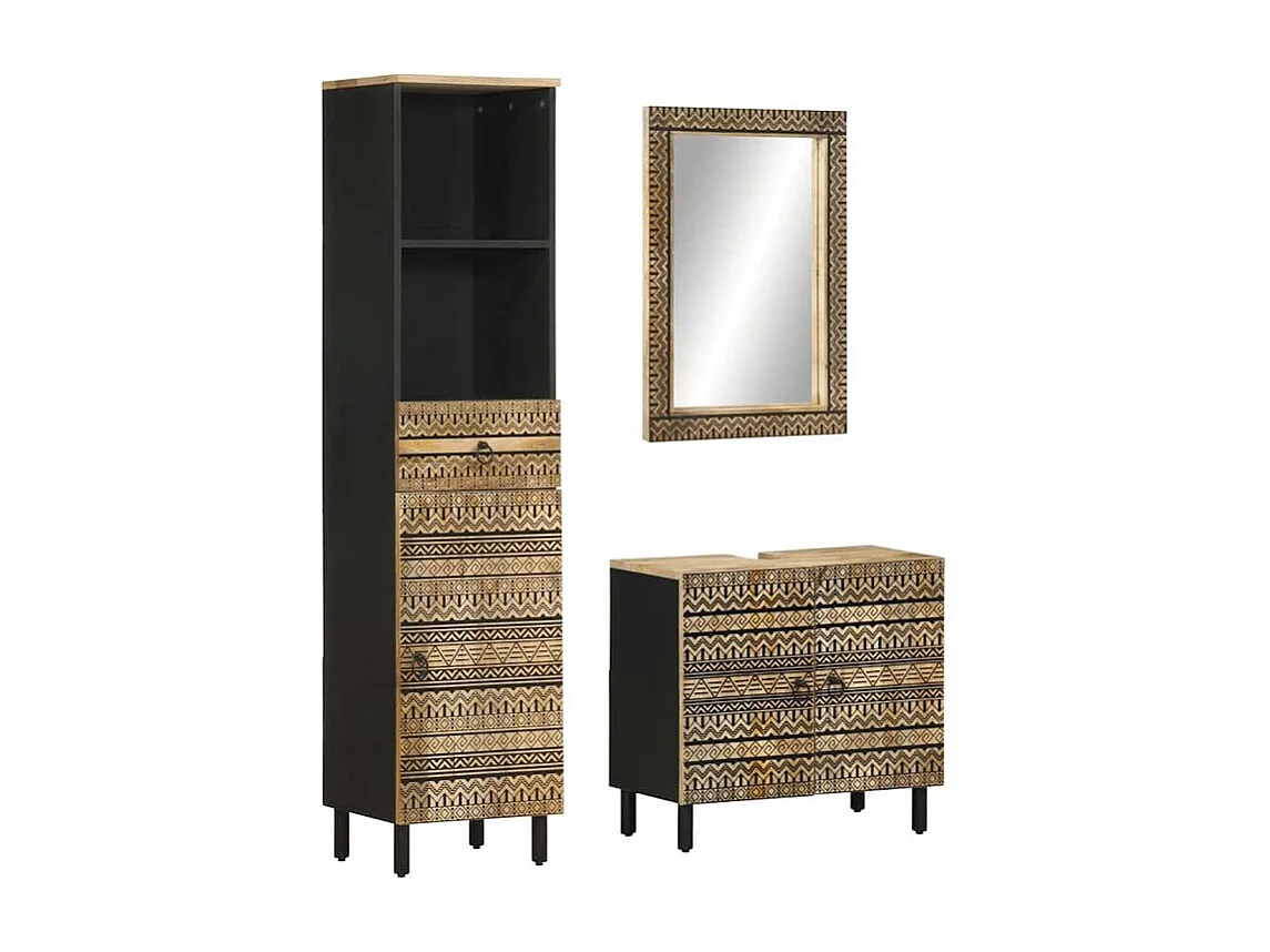 Ensemble de meubles de salle de bain 3 pcs bois manguier massif