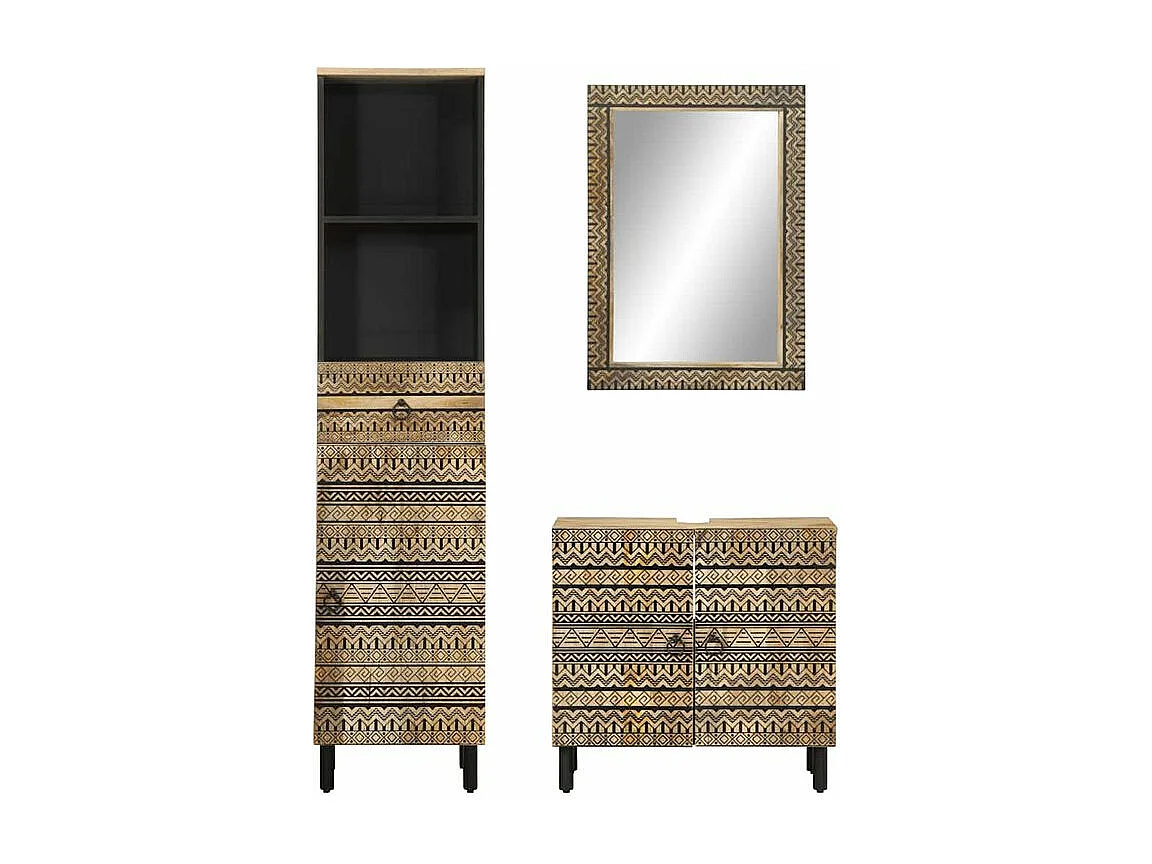 Ensemble de meubles de salle de bain 3 pcs bois manguier massif