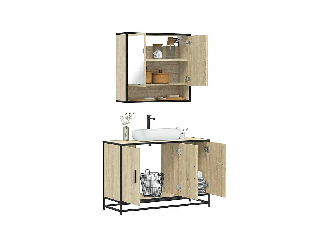 Ensemble de meubles de salle de bain 2 pcs chêne sonoma