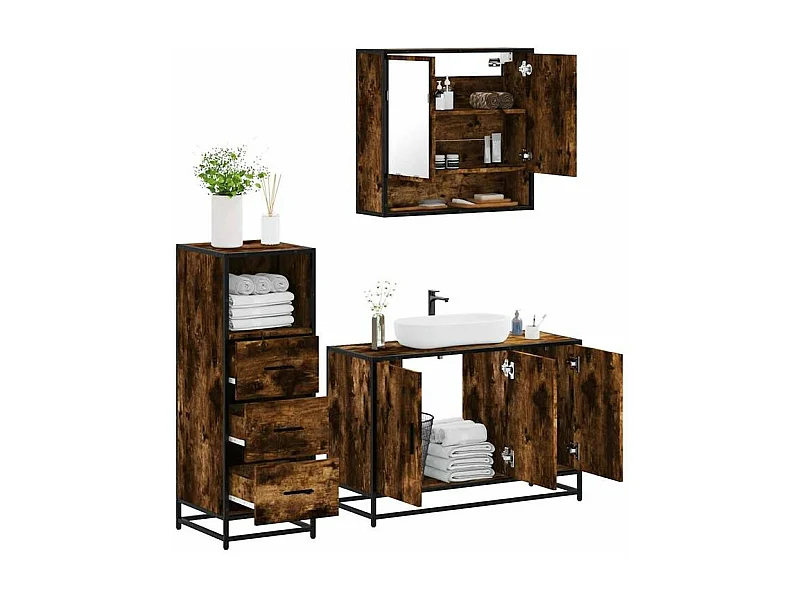 Ensemble de meubles de salle de bain 3 pcs Chêne fumé