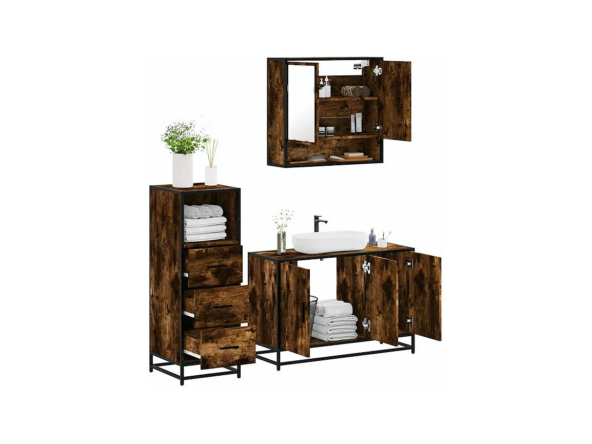 Ensemble de meubles de salle de bain 3 pcs Chêne fumé