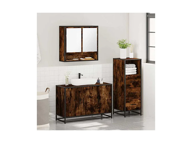 Ensemble de meubles de salle de bain 3 pcs Chêne fumé