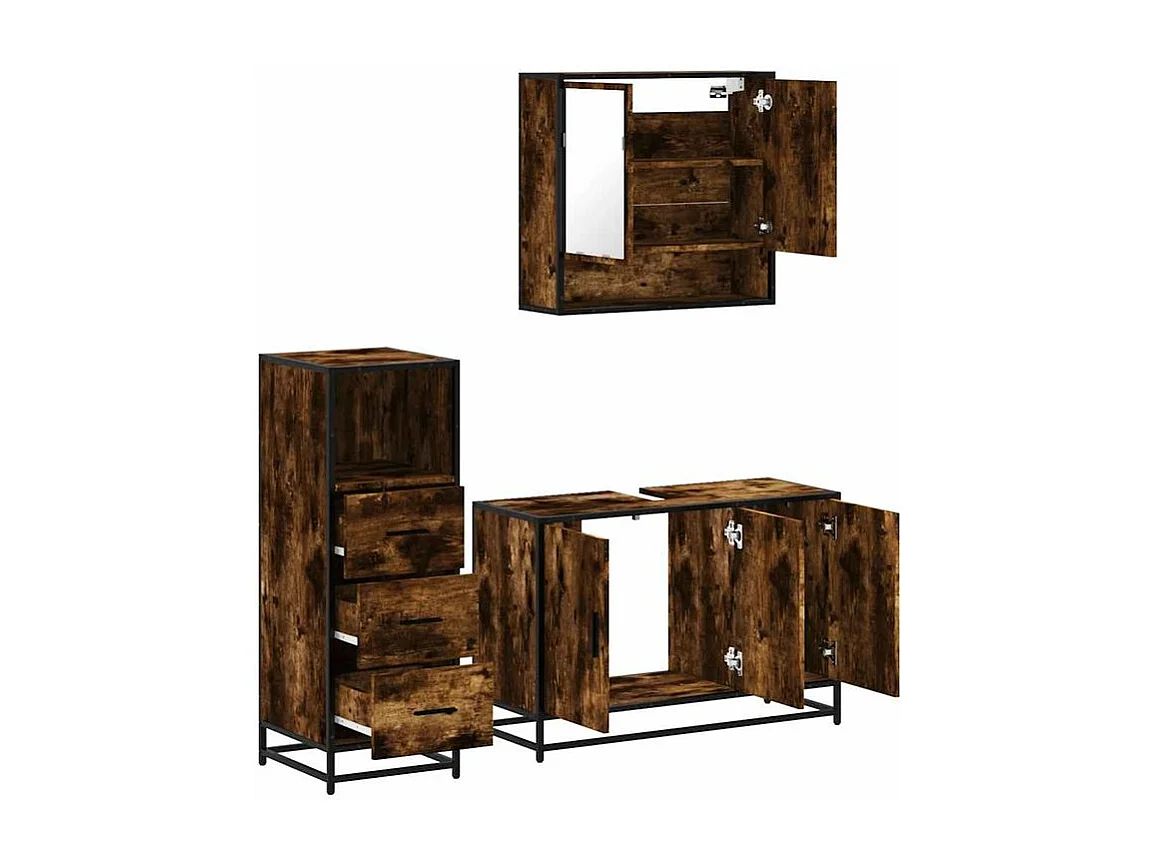 Ensemble de meubles de salle de bain 3 pcs Chêne fumé