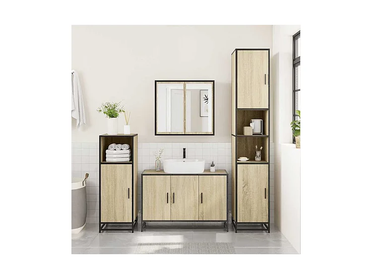 Armoire de lavabo de salle de bain chêne sonoma 90x33x60