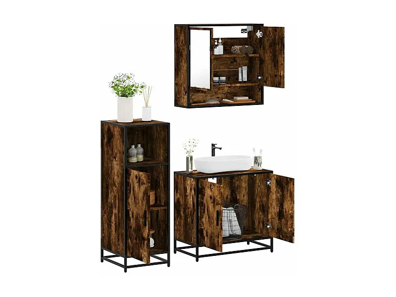 Ensemble de meubles de salle de bain 3 pcs Chêne fumé
