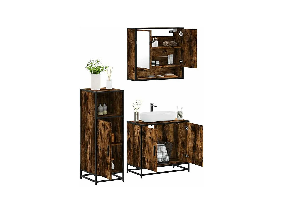 Ensemble de meubles de salle de bain 3 pcs Chêne fumé