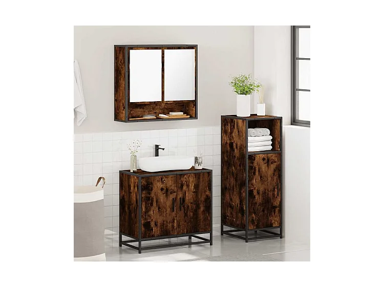 Ensemble de meubles de salle de bain 3 pcs Chêne fumé