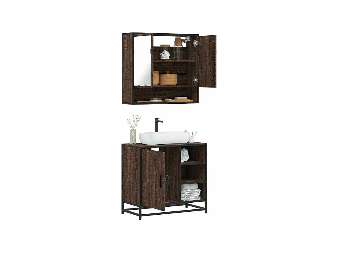 Ensemble de meubles de salle de bain 2 pcs Chêne marron