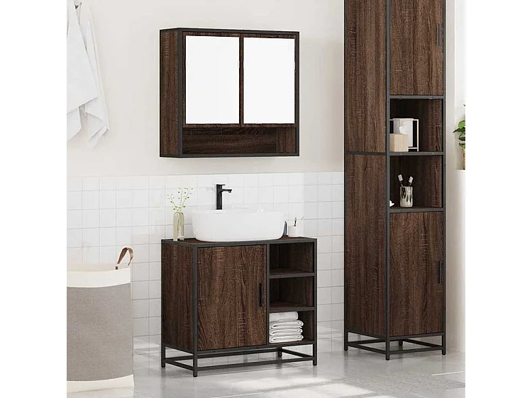 Ensemble de meubles de salle de bain 2 pcs Chêne marron