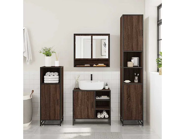 Ensemble de meubles de salle de bain 2 pcs Chêne marron