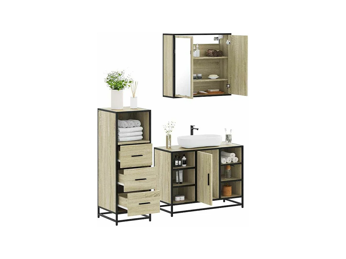 Ensemble de meubles de salle de bain 3 pcs chêne sonoma