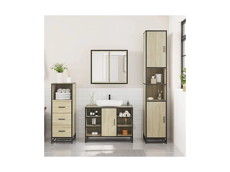 Ensemble de meubles de salle de bain 3 pcs chêne sonoma