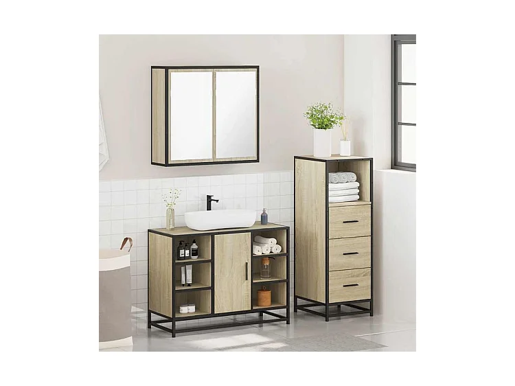 Ensemble de meubles de salle de bain 3 pcs chêne sonoma