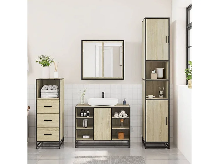 Ensemble de meubles de salle de bain 3 pcs chêne sonoma