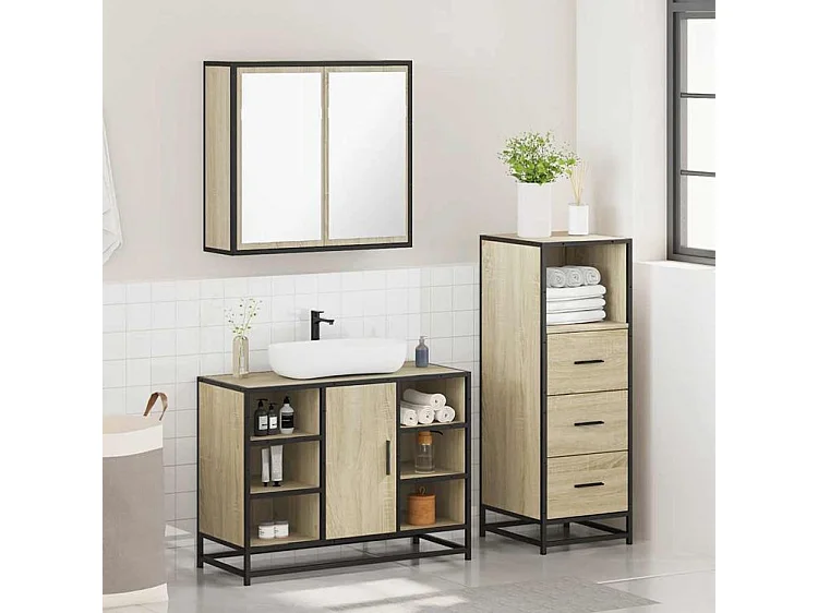 Ensemble de meubles de salle de bain 3 pcs chêne sonoma