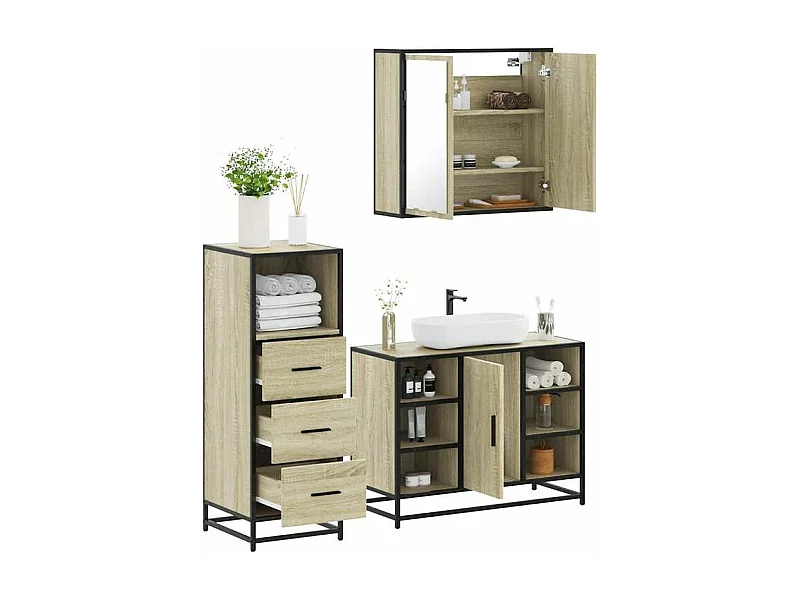 Ensemble de meubles de salle de bain 3 pcs chêne sonoma